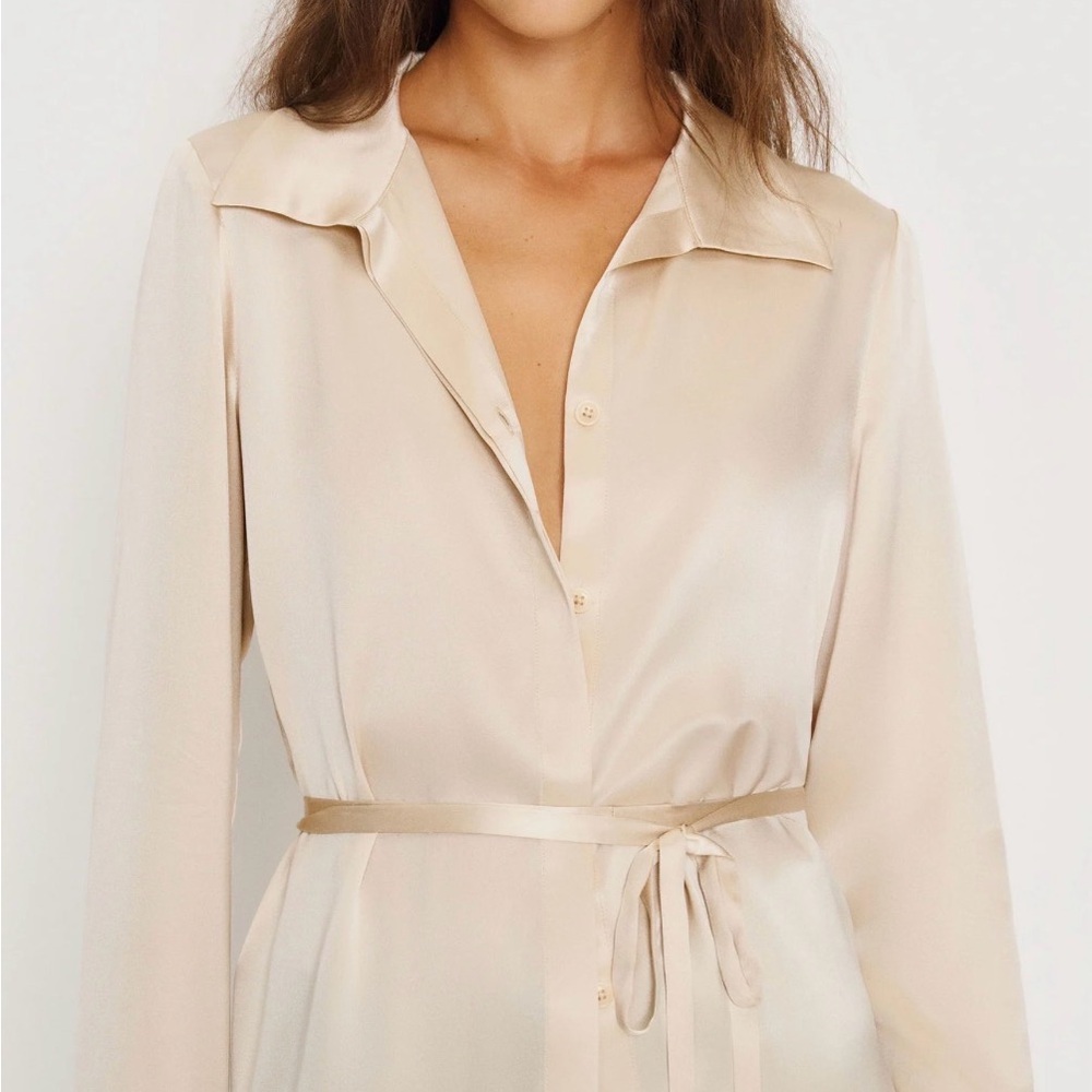 Reformation Silk Button-Up Blouse in Champagne - Picture 2 of 7